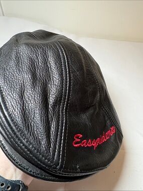 Easyriders Vintage Black Leather Made in USA Moto Flat Cap OS